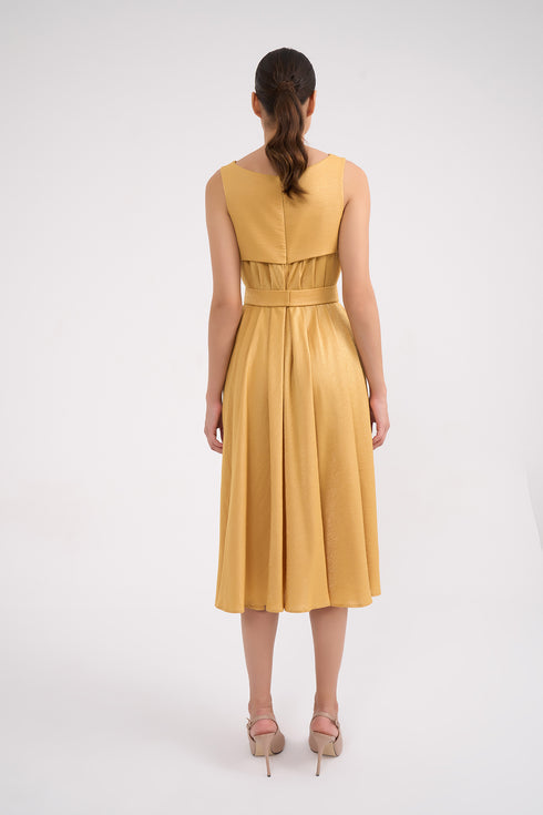 Pleated Embroidery Detailed Midi Dress